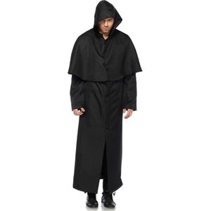 Kostuum mantel met capuchon en knopen zwart - XL - Leg Avenue