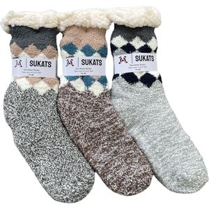 BLACK FRIDAY - Sukats® Huissokken - Homesocks - 3 Paar - Maat 41-46 - Antislip Sokken - Fluffy Sokken - Huissokken Heren - Slofsokken - Variant 4 - Meerdere Maten en Varianten - Verwarmde Sokken