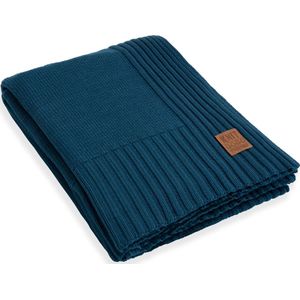 Knit Factory Uni Gebreid Plaid XL - Woondeken - plaid - Wollen deken - Kleed - Petrol - 195x225 cm