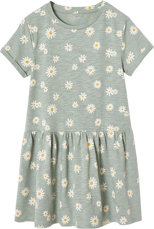 Meisjesjurk - Groen - Bedrukt - Katoenjersey