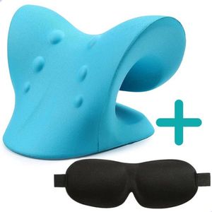 Ladim Nekstretcher - Neck Releaser 2023 - Incl. Oogmasker - Nekmassage - Nekkussen - Traagschuim - Chiropractor - Nek Tractie Apparaat - Blauw