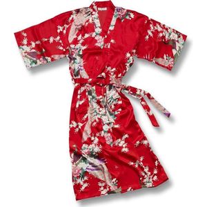 TA-HWA - Dames Kimono - Rood - met Pauwmotief - Maat S