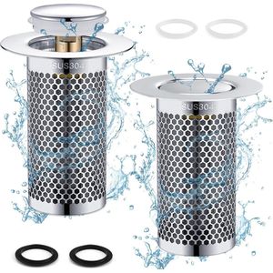 2 stuks wastafelafvoerafvoerfilters van roestvrij staal, afvoerstop met zeef, vloerafvoerfilter, afvoerstop, wastafel, pop-up afvoerzeef, wastafel voor keukenspoelbak