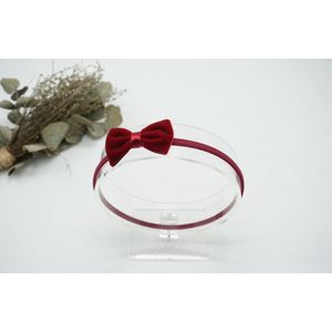 Haarband Nylon met baby strik - Kleur Bordeaux Rood - Haarstrik – Winter strik - Fluweel - Bows and Flowers