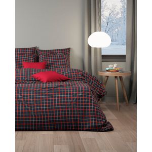 Mistral Home - DEKBEDOVERTREK - flanel - 140 x 200 cm + 2x 65 x 65 cm - eenpersoons - ruiten - donkerblauw