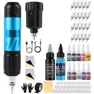 CLGP® Tattoo Machine met Accessoires - Tattoo kit Draadloos - Complete Set - Zwart en Blauw