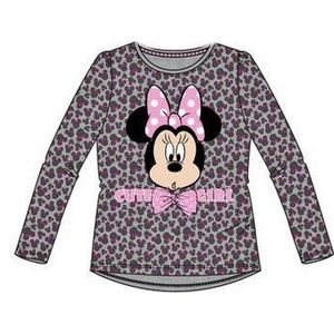 Disney Minnie Mouse longsleeve - grijs/roze - met Minnie All-over glitterprint - maat 122/128 (8 jaar)