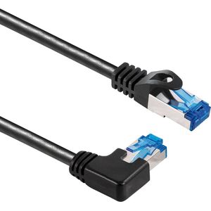 S/FTP CAT6a 10 Gigabit netwerkkabel haaks naar rechts / recht / zwart - LSZH - 5 meter