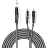 Nedis Stereo-Audiokabel - 6,35 mm Male - 2x RCA Male - Vernikkeld - 3.00 m - Rond - Donkergrijs - Kartonnen Sleeve