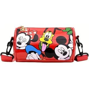 Disney Mickey & Minnie Mouse Schoudertas - Kleurrijk Cartoon Ontwerp - Cilinder Crossbody Tasje Voor Vrouwen - Rood