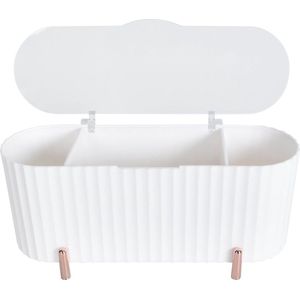 Make-up Pads Organizer, 3 vakken, wattenschijfhouder, wattenschijfhouder, wattenschijfhouder, wattenschijfdispenser, wattenballen houder met deksel voor slaapkamer, badkamer, kaptafel (wit)