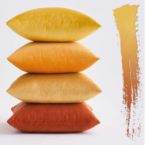 Ibenzoa® Set van Vier Luxe Fluwelen Sierkussenhoezen in Warme Oranje Tinten voor Huisdecoratie