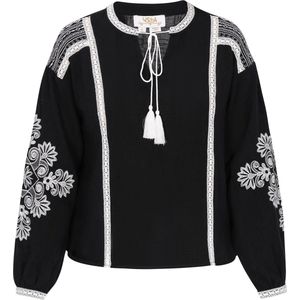 Usha - Blouse - Regular Fit - V-hals - Lange Mouwen - Folklorische Patronen