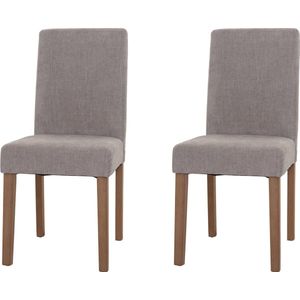 Set van 2 eetkamerstoelen Littau, keukenstoel met hoge rugleuning, stof/textiel chenille hout ~ lichtgrijs, naturelkleurige poten