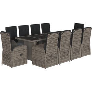 vidaXL 11-delige Tuinset - Poly Rattan - Grijs Tuinset - Lounge Set - Buitendecoratie - Poly Ratan - Eetkamerset