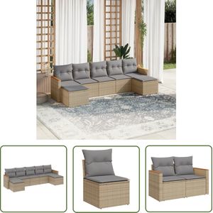 The Living Store Loungeset Gemengd Beige PE-Rattan - Modulair Ontwerp - 7 Zitkussens - 5 Rugkussens - 110 kg draagvermogen per zitplek - UV-bestendig