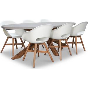 BUITEN living Livorno/Karlstad wit dining tuinset 7-delig | betonlook | 240cm | 6 personen