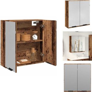 vidaXL Spiegelkast - Spiegelkasten - Spiegelkast - Make-upkast Met Spiegel - Badkamerspiegelkast 64x20x66,5 cm bewerkt hout oud houtkleurig