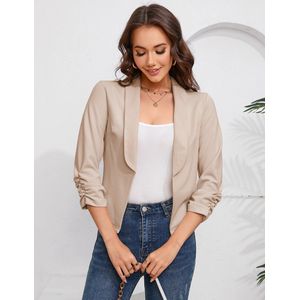 Blazer Dames 3/4 Mouw Jas Lichtgewicht Zakelijke Kantoor Blazer Jas met Gevouwen Mouwen Slim Fit Blazer Jas Elegante Buitenkleding Open Voorkant Bolero Jas Abrikoos XL