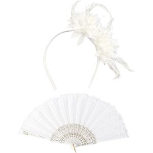 Haarband en kanten waaier set voor bruidshaar - wit - S/M .