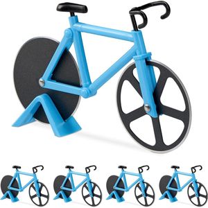 Relaxdays 5 x pizzasnijder fiets - pizzames racefiets - pizzaroller - deegroller - blauw