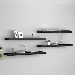 The Living Store Wandplanken - Trendy set van 4 - Honingraat MDF en metaal - 90 x 23.5 x 3.8 cm - Zwart