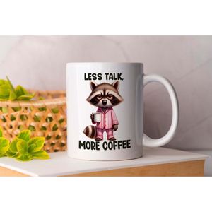 Mok Rancoon Less Talk More Coffee - Cute - Adorable - CutiePie - Sweet - Lovely - Pretty - Schattig - Lief - Mooi - Snoezig - coffee