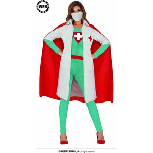 Guirca - Dokter & Tandarts Kostuum - Superdokter Gaat Het Gevecht Met Elk Virus Aan - Vrouw - Blauw, Rood, Wit / Beige - Maat 38-40 - Carnavalskleding - Verkleedkleding