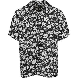 Urban Classics - Viscose AOP Resort Overhemd - L - Zwart/Wit