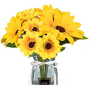 20 stuks kunstzonnebloemen, zijden kunstbloemen, gele bloemen voor bloemstuk, bruiloftsboeket, tafeldecoratie thuis, tuin, feestdecoratie