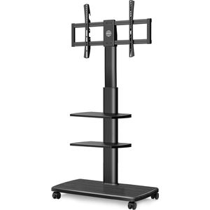 Verrijdbare TV standaard met houten voet - Draaibaar en Hoogte verstelbaar - Voor 32-70 inch TV - Universele vloerstandaard op wielen - Max VESA 600x400mm tv standaard verrijdbaar