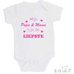 100% katoenen Romper ""Mijn Papa & Mama zijn de liefste"" Meisjes Katoen Wit/roze Maat 56/62