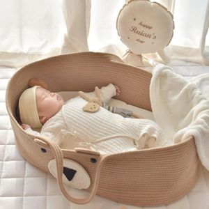 Moses Mand Babybed – Draagbare Wieg van Katoen – Handgemaakte Reiswieg met Stevige Handgrepen – Comfortabel Babynestje voor Thuis en Onderweg – Multifunctionele Draagmand voor Baby’s
