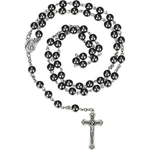 Kruis Hanger Ketting voor Mannen en Vrouwen - Zwarte Rozenkrans voor Heilige Communie