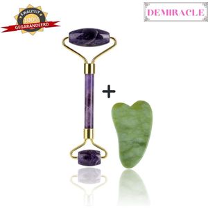 Demiracle® Amethist Face Roller met Gua Sha Jade schraper – Gezichtsmassage – Massagetools – Massage  - Ontspanning – Kwaliteit