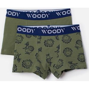 Woody - Jongens Boxers Duopack - Kaki Uni + Kalkoen - 12 jaar