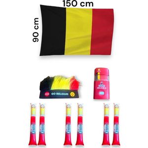 EK voetbal 2024 pakket België - 9-delig / Rode Duivels / Belgische vlag 150x90cm / Kroon / Schmink / Klapstaven