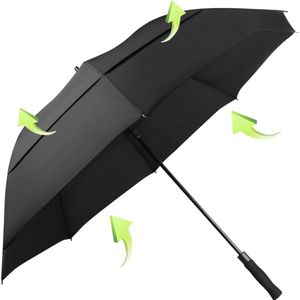 Golfparaplu 62 inch grote paraplu's Dubbel geventileerd Automatisch open Wind- en regendicht Zonbestendig Extra grote golfclubparaplu voor heren Dames Zwart XXL