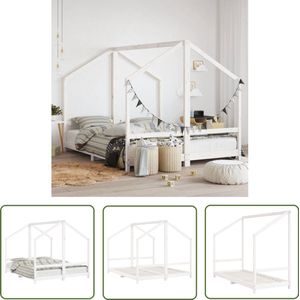 vidaXL Kinderbedframe massief hout wit 80x200 cm Kinderbed - Peuterbed - Houten Bed - Wit Bed - Grenenhouten Bed