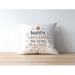 Sierkussen - Kerst Kussen Met Tekst: Merry Christmas You Filthy Animal | Kerst Decoratie | Kerst Versiering | Grappige Cadeaus | Geschenk | Sierkussen