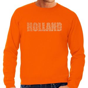 Glitter Holland sweater oranje met steentjes/rhinestones voor heren - Oranje fan shirts - Holland / Nederland supporter - EK/ WK trui / outfit L