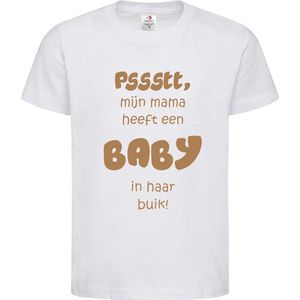 Shirt Aankondiging zwangerschap Pssstt, Mama heeft een baby in haar buik! | korte mouw | wit/cappuccino | maat 134/140 zwangerschap aankondiging bekendmaking Baby big sis bro sister brother Grote Zus Broer