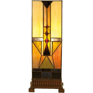 LumiLamp Tiffany Tafellamp 18x18x45 cm Beige Bruin Glas Vierkant Tiffany Bureaulamp