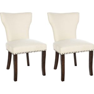 CLP Zadar Set van 2 eetkamerstoelen - Klassiek - Houten stoel - Zonder armleuning - Stof - creme antiek donker
