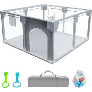 GoudenGracht Grondbox - Baby Box - Grondbox baby - Speelbox - Kinderbox - 120 x 120 cm - Speelballen - Reistas - Licht Grijs