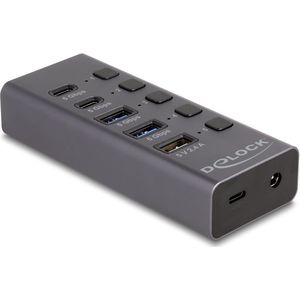 Delock USB 5 Gbps Hub with 2 x USB Type-A and 2 x USB Type-C™ female and 1 x Fast Charging Port + Switch