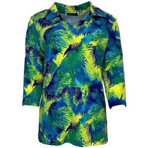 Pink Lady dames polo - E113 - blauw/geel/groen - LM - v-hals - maat S