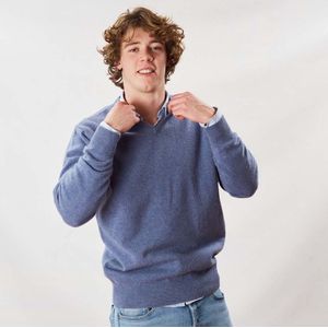 Osborne Knitwear Trui met V hals - Sweater heren in Lamswol - Pullover Heren - Blue Lovat - M