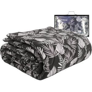 HappyBed All year dekbed enkel 140x220 - Eenpersoons - Wasbaar Dekbed Zonder Overtrek - Bedrukt Zonder Hoes - Hoesloos Dekbed met Print - Black leaves