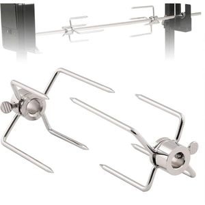 Vleesklemmen voor draaispit rotisserie vorken - Universeel roestvrij staal - Vleespeld voor kip - Sjasliekdiameter 12 mm